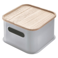 Sivý úložný box s vekom z dreva paulownia iDesign Eco Handled, 21,3 x 21,3 cm