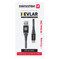 SWISSTEN KEVLAR USB-A/USB-C 3A 60W 1,5m antracit