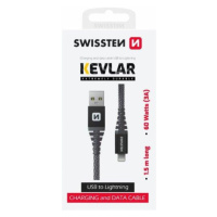 SWISSTEN DÁTOVÝ KÁBEL KEVLAR USB / LIGHTNING 1,5 M ANTRACIT