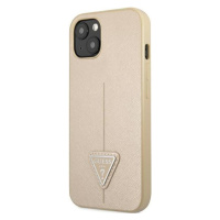 Plastové puzdro Guess na Apple iPhone 14 GUHCP14SPSATLE HC Saffiano PU Triangle béžové