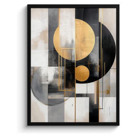 MuchoWow ZARÁMOVANÝ PLAGÁT Abstraktné - Zlato - Striebro - Tvary - Estetické - Moderné 60x80 cm