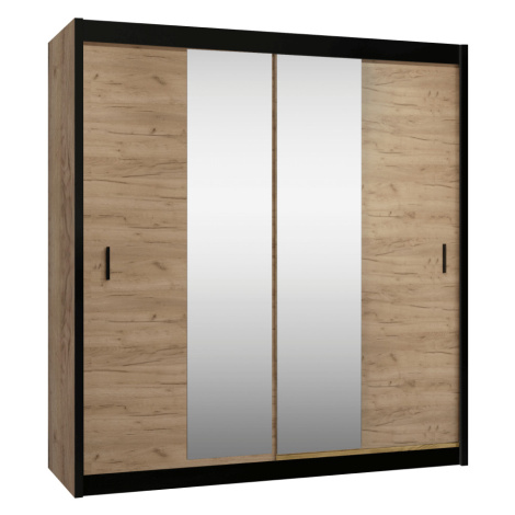Skriňa s posuvnými dverami, čierna/dub craft, 203x215 cm, CRAFT Tempo Kondela