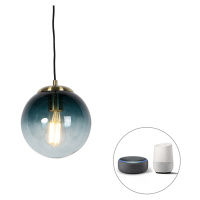 Inteligentná závesná lampa z mosadze s oceánsky modrým sklom 20 cm vrátane WiFi ST64 - Pallon