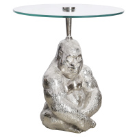 Estila Luxusný glamour okrúhly príručný stolík Wilde s podstavou v tvare gorily a so sklenenou v