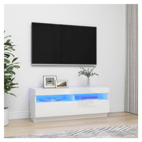 vidaXL TV skrinka s LED svetlami lesklá biela 100x35x40 cm