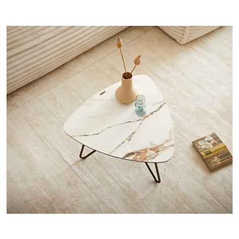 DELIFE Konferenčný stolík Ekrem 65x65 cm keramika Calacatta Luxe bielo-zlato-šedá Hairpin okrúhl