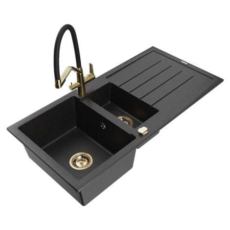 MEXEN/S MEXEN/S - Andres granitový drez s odkvapkávačom vrátane batérie Duo, čierna/strieborná 6