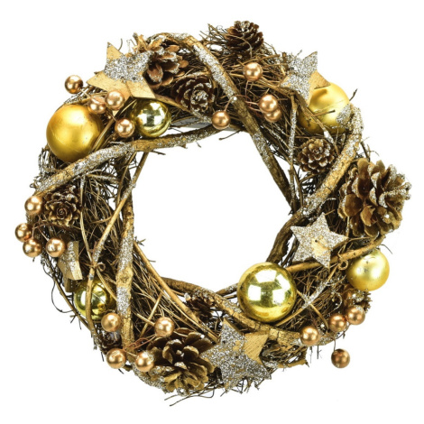 Vianočný ratanový veniec Luccia zlatá, pr. 24 cm