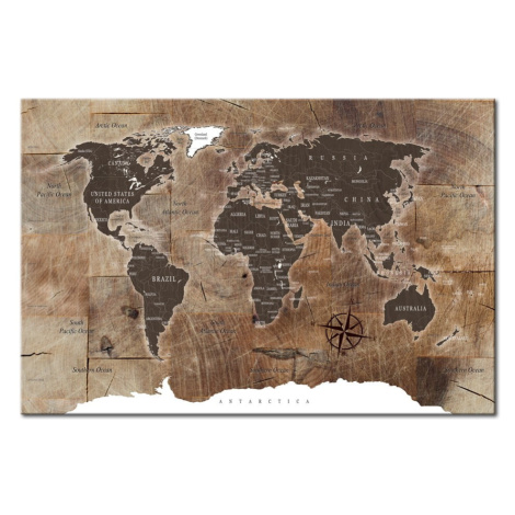 Nástenka s mapou sveta Bimago Wooden Mosaic 120 × 80 cm Artgeist