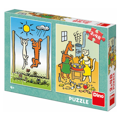 Dino Psík a mačička  2x48 Puzzle NOVÉ