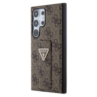 Guess PU Grip Stand 4G Strass Triangle Metal Logo Zadný Kryt pre Samsung Galaxy S24 Ultra Brown