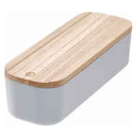 Sivý úložný box s vekom z dreva paulownia iDesign Eco, 9 x 27,5 cm