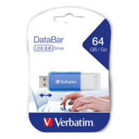 Verbatim USB flash disk, USB 2.0, 64GB, DataBar, modrý, 49455, pro archivaci dat