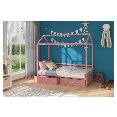 Expedo ROSIE gyerekágy leesésgátlóval + matrac, 80x180, rózsaszín