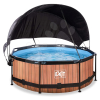 Bazén so strieškou a filtráciou Wood pool Exit Toys kruhový oceľová konštrukcia 244*76 cm hnedý 