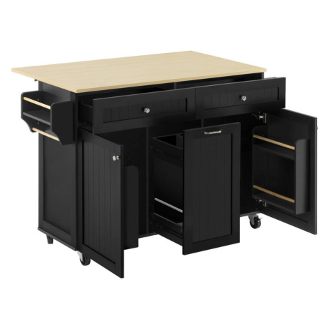 Modfu KUCHYNSKÝ ostrovček z MDF a drevotriesky 140x70x92 cm čierny a prírodný s rozkladacou dosk