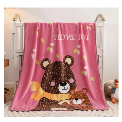 Ružová detská deka s medveďmi - 100x150 cm