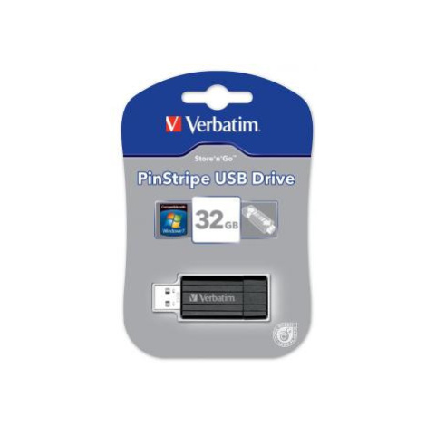 Verbatim USB flash disk, USB 2.0, 32GB, PinStripe, Store N Go, černý, 49064, USB A, s výsuvným k