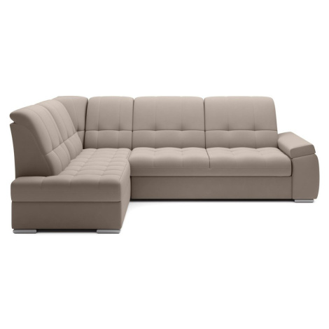 Béžová zamatová rozkladacia/s úložným priestorom rohová pohovka (ľavý roh/do L) Sado – ELTAP