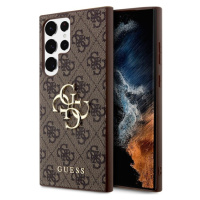 Guess PU 4G Metal Logo Zadný Kryt pre Samsung Galaxy S24 Ultra Brown