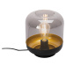Dizajnová stolná lampa čierna so zlatom a dymovým sklom - Kyan