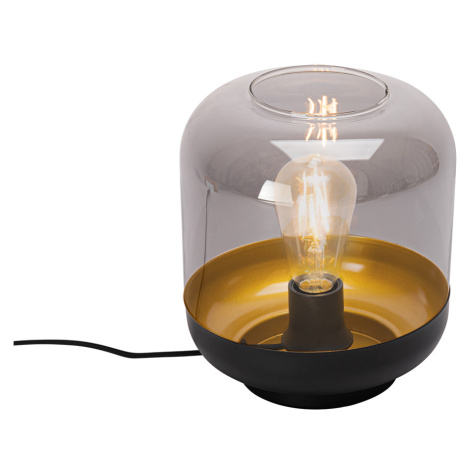Dizajnová stolná lampa čierna so zlatom a dymovým sklom - Kyan QAZQA