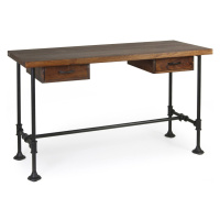 Estila Industriálny pracovný stôl HIERRO z masívneho mangového dreva s čiernou kovovou konštrukc