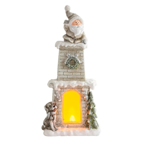 Dekorácia MagicHome Vianoce, Santa v komíne, krb, 9 LED, 3xAAA, keramika, 28x18,50x60 cm