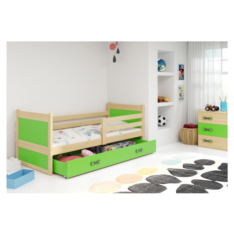 Expedo Detská posteľ FIONA P1 COLOR + ÚP + matrace + rošt ZDARMA, 80x190 cm, borovica/zelená
