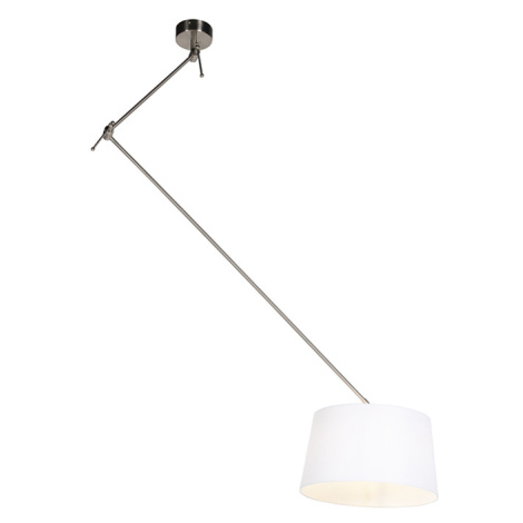 Závesná lampa s ľanovým tienidlom biela 35 cm - oceľ Blitz I