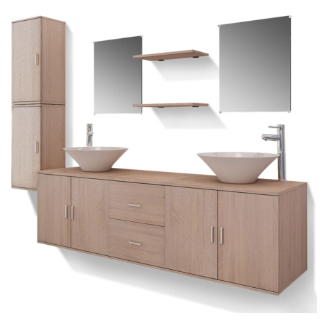 vidaXL 11-dielna sada nábytku do kúpeľne, umývadla s batériami, béžová