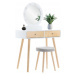 domtextilu.sk Biely drevený toaletný stolík s LED zrkadlom a taburetkou 75844 Prírodná