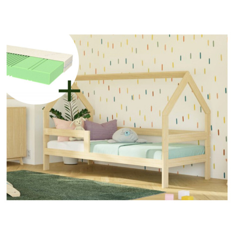 Benlemi Domčeková posteľ SAFE 3v1 so zábranou 90x200 cm + matrac ADAPTIC Zvoľte farbu: Biela, Zv