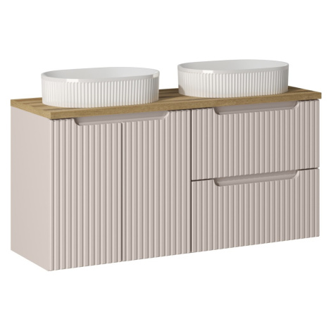 Závěsná skříňka Nova Cashmere Beyond s deskou a umyvadly 120 cm kašmírová/dub evoke Comad