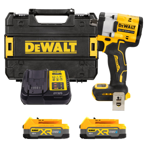 DEWALT 18V XR 1/2” Aku rázový uťahovák s poistným krúžkom, 2x 1,7 Ah POWERSTACK DCF921E2T-QW