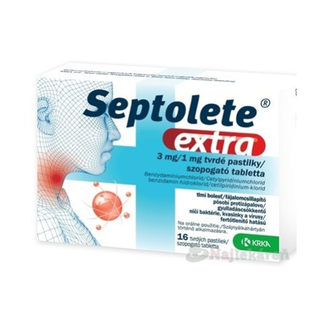 Septolete extra 3 mg/1 mg na bolesť hrdla 16 pastilliek KRKA