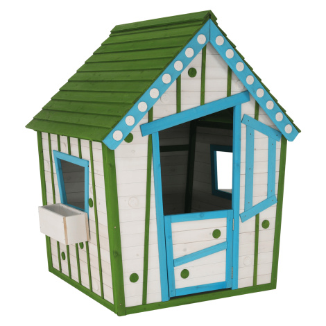 Drevený záhradný domček pre deti, biela/sivá/modrá/zelená, LATAM Tempo Kondela