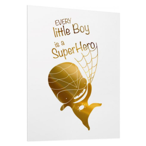 Detský biely plagát so zrkadlovou grafikou zlatého Spidermana