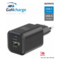 SWISSTEN SIEŤOVÝ ADAPTÉR GaN 1x USB-C 45W PD + 1x USB-A 18W QC ČIERNY