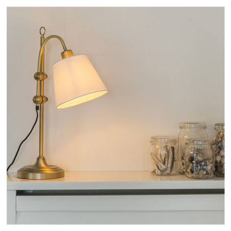 Klasická stolová lampa bronzová s bielym tienidlom - Ashley QAZQA