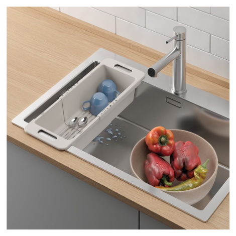 Sivý nastaviteľný plastový teleskopický odkvapkávač do drezu 52x18 cm – Metaltex