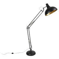 Priemyselná stojaca lampa čierna so zlatom nastaviteľná - Hobby