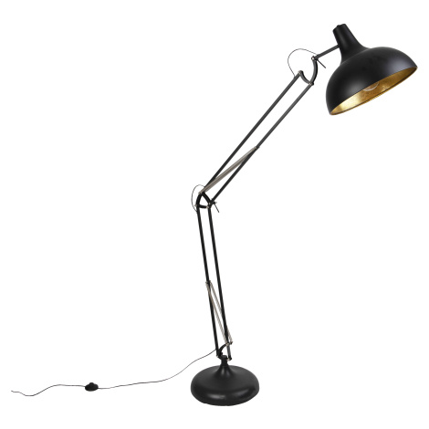 Priemyselná stojaca lampa čierna so zlatom nastaviteľná - Hobby TRIO