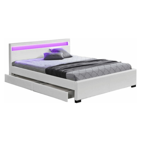 Manželská posteľ, RGB LED osvetlenie, biela ekokoža, 180x200, CLARETA Tempo Kondela