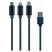 Kabel CABLEXPERT CC-USB2-AM31-1M USB A Male/Micro B + Type-C + Lightning, 1m, opletený, černý, b