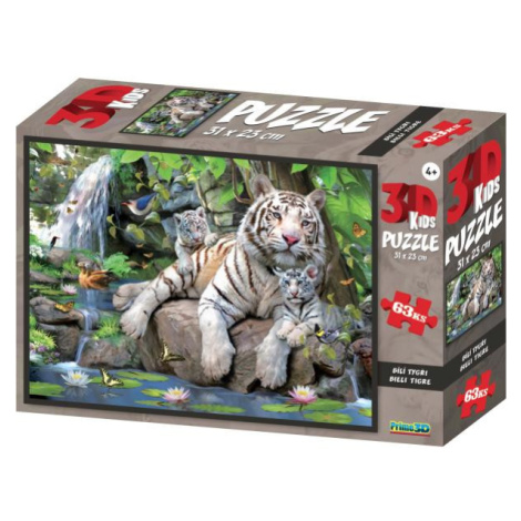 PRIME 3D PUZZLE - Biele tigre 63 dielikov