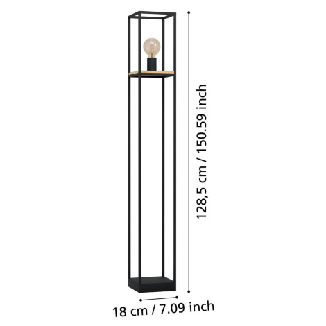 Stojacia lampa Libertad, výška 128,5 cm, čierna/drevo, oceľ EGLO