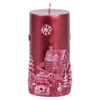 Sviečka MagicHome Vianoce, 7x12,5 cm, červená, s krajinkou