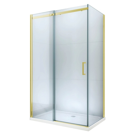 MEXEN/S - Omega sprchovací kút posuvný 110x80, sklo transparent, zlatá + vanička 825-110-080-50-