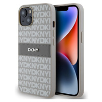 DKNY PU Leather Repeat Pattern Tonal Stripe Zadný Kryt pre iPhone 14 Beige